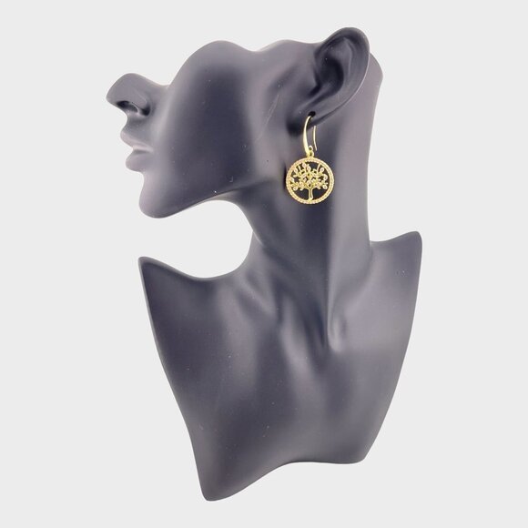 Gold Filled Tree of Life Earrings Pave CZs 18KT Gold Filled - Picture 1 of 8